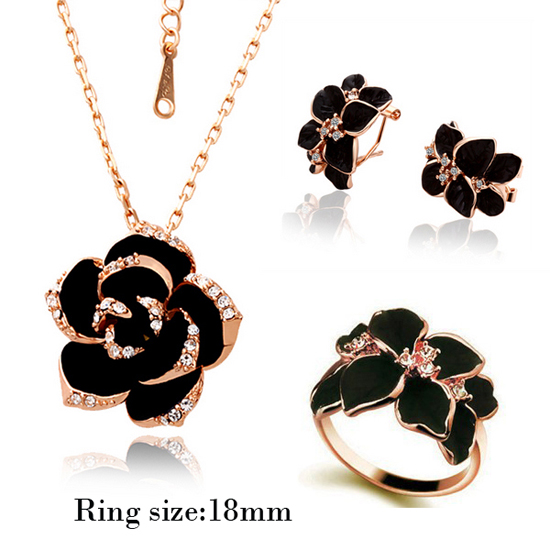 Rose Gold / Black / Pendant, Earrings, Ring