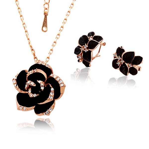 Rose Gold / Black / Pendant, Earrings