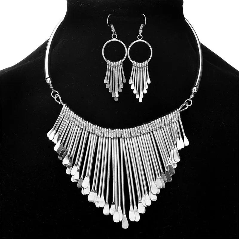 Women's Geometric Metal Tassel Jewelry Set