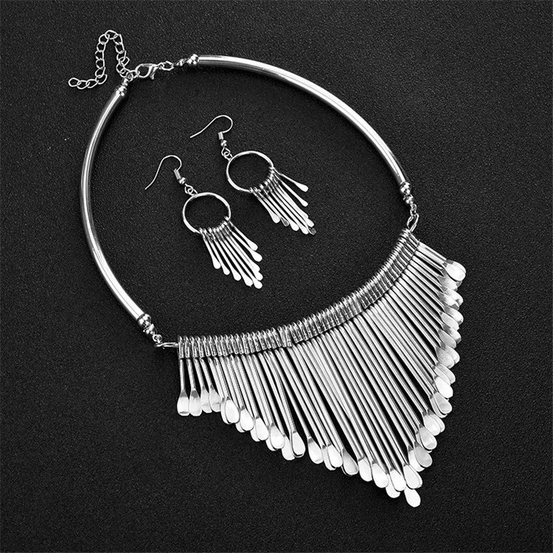 Women's Geometric Metal Tassel Jewelry Set