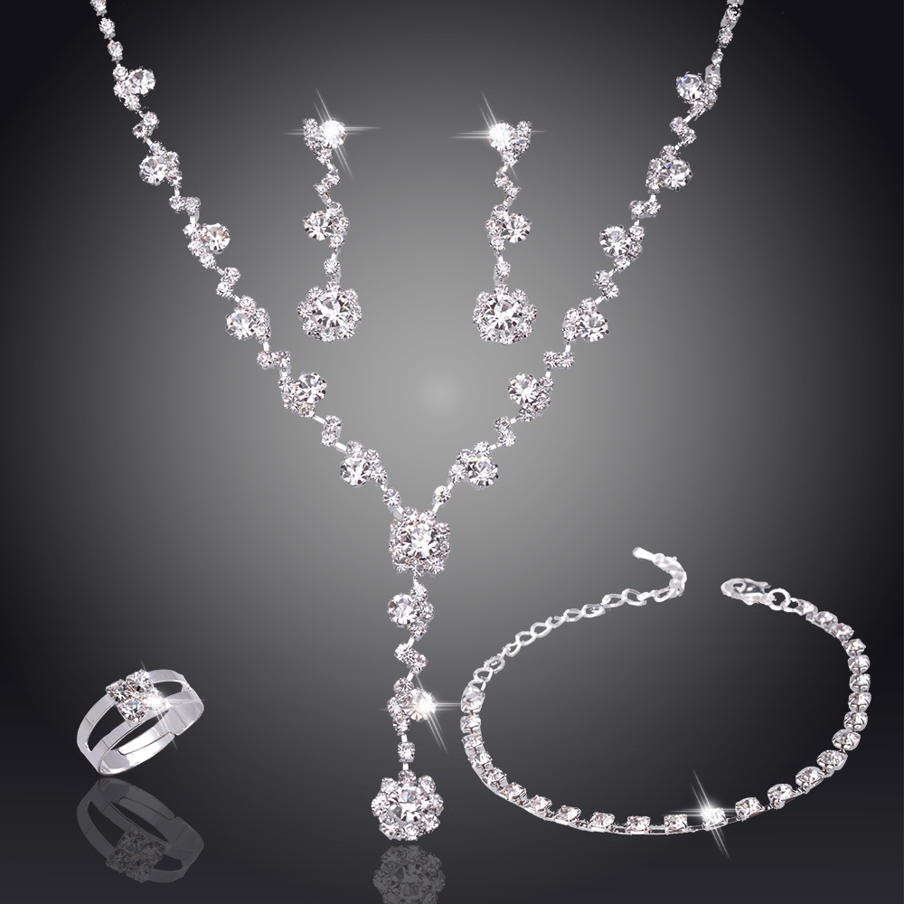 Silver Crystal Wedding Jewelry Set